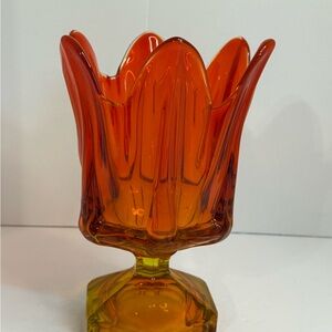Vtg Viking Glass Orange Amberina Swung Art Vase Hand Blown